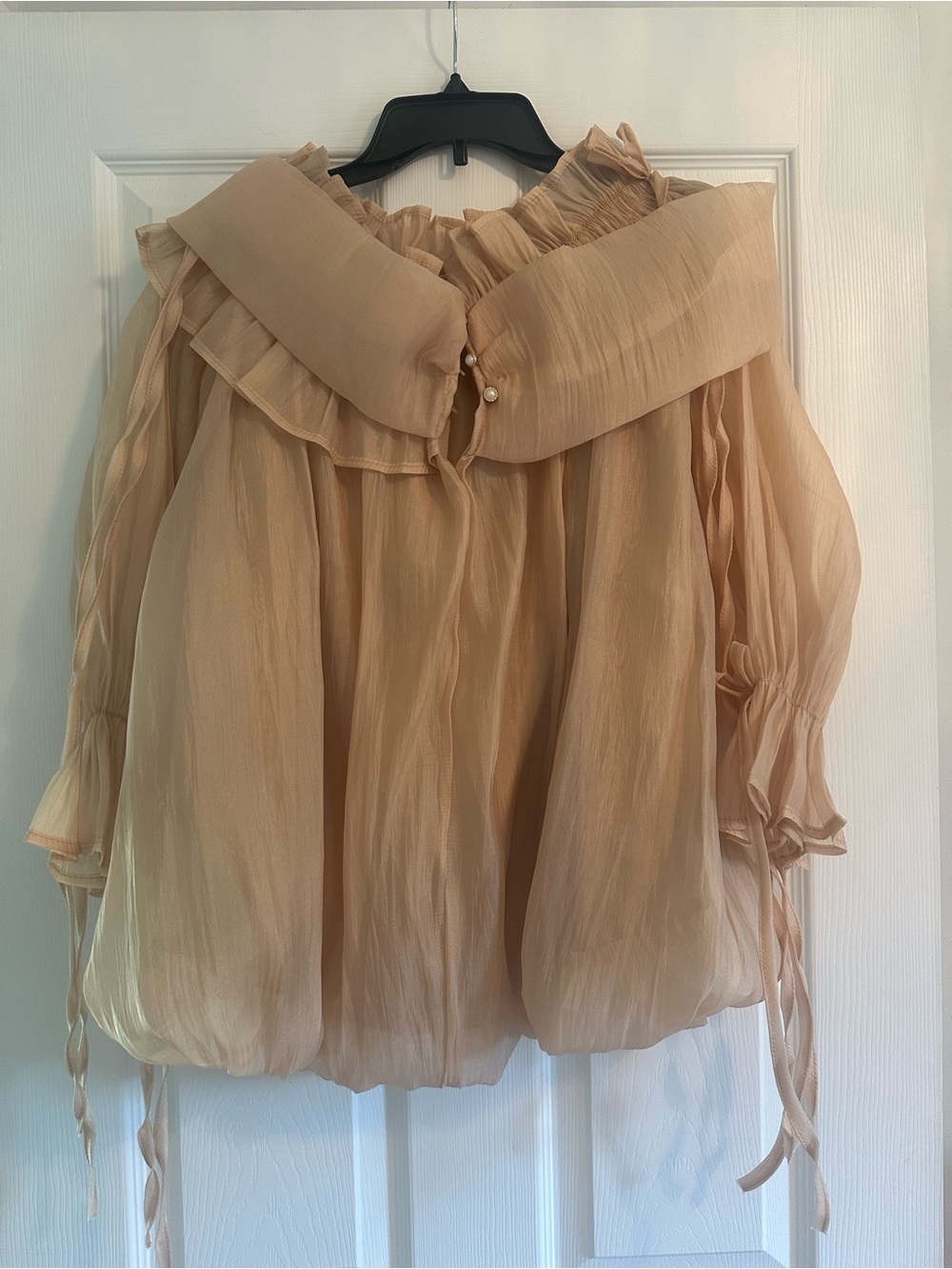 Beige Puff Sleeve Ruffle Blouse - Women Tops